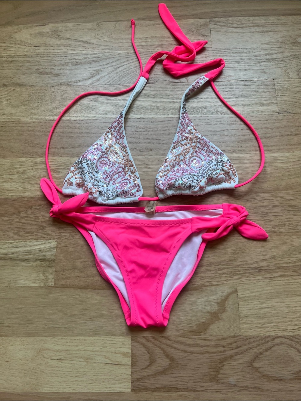 Victoria's Secret Neon Pink Sequin Triangle Bikini